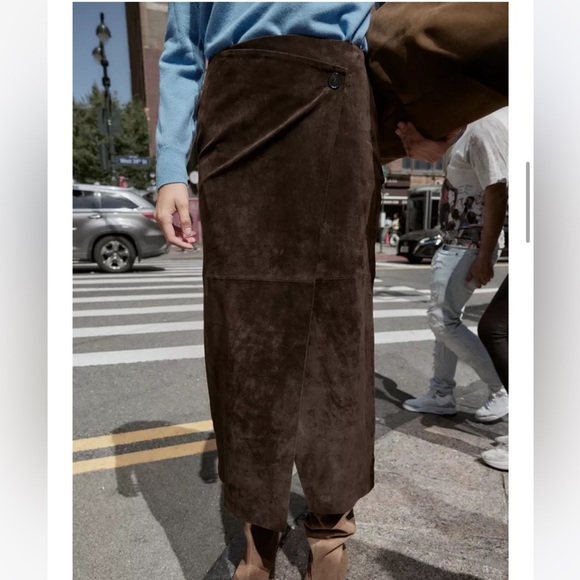 Zara Dresses & Skirts - Zara NWT 100% leather wrap midi skirt brown 6318/236